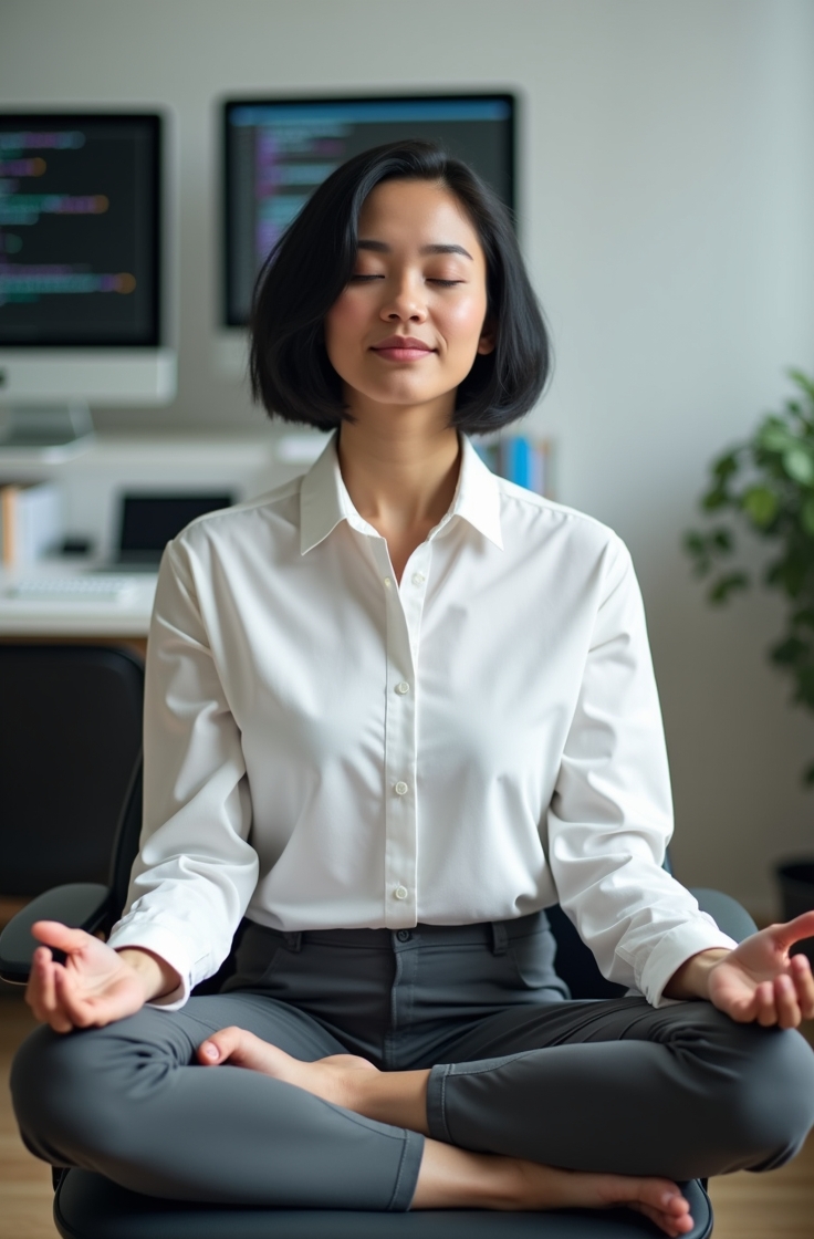 IT-professional doet stoelhouding yoga